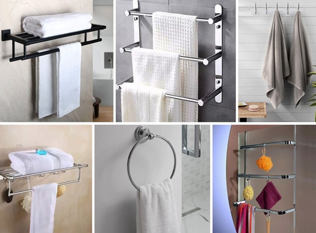 Để khăn tắm ở giá treo trong phòng tắm